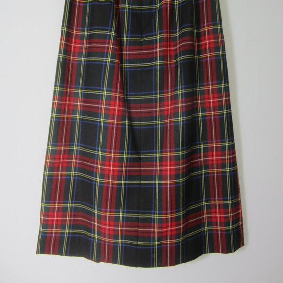 Vtg Lands End Womens P 8 Red Green Tartan Plaid Wool Pleated Midi Skirt Scotland - Picture 11 of 11